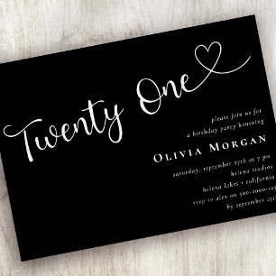 Black Minimalist Script 21st Birthday Invitation