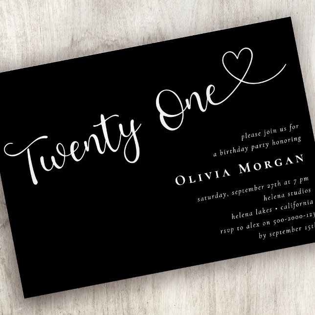 Black Minimalist Script 21st Birthday Invitation (Creator Uploaded)