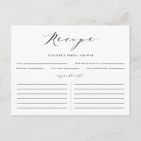Black Minimalist Script Bridal Shower Recipe Card