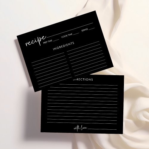 Black Minimalist Script Bridal Shower Recipe Card
