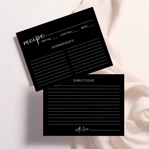 Black Minimalist Script Bridal Shower Recipe Card