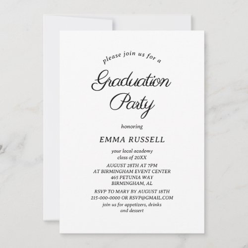 Black Minimalist Script Graduation Invitation