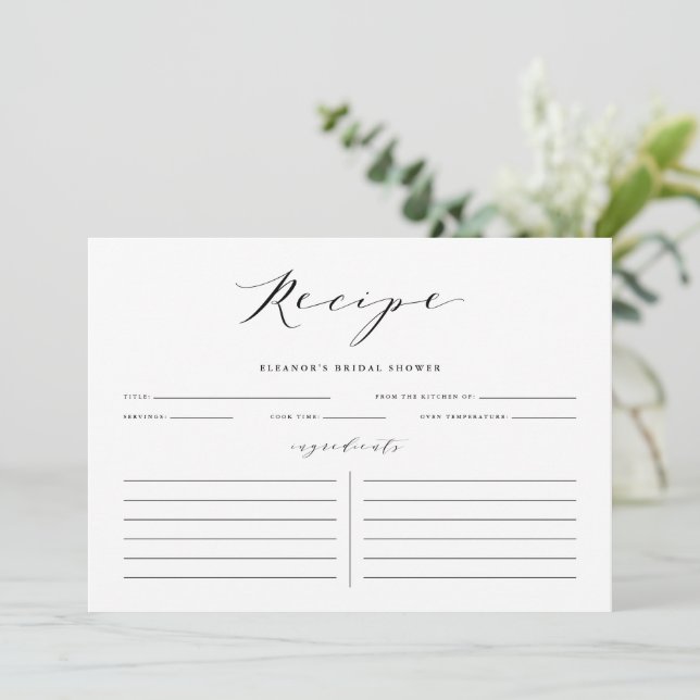 Black Minimalist Script Personalized Recipe Card (Standing Front)