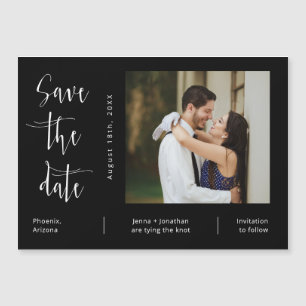 Black Minimalist Script Save the Date Photo Magnet