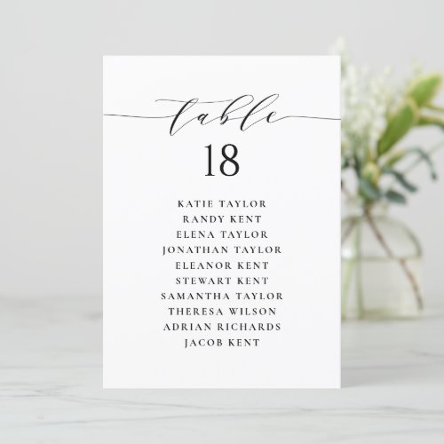 Black Minimalist Script Seating Plan Table Number