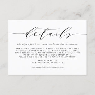 Black Minimalist Script Wedding Details Enclosure Card
