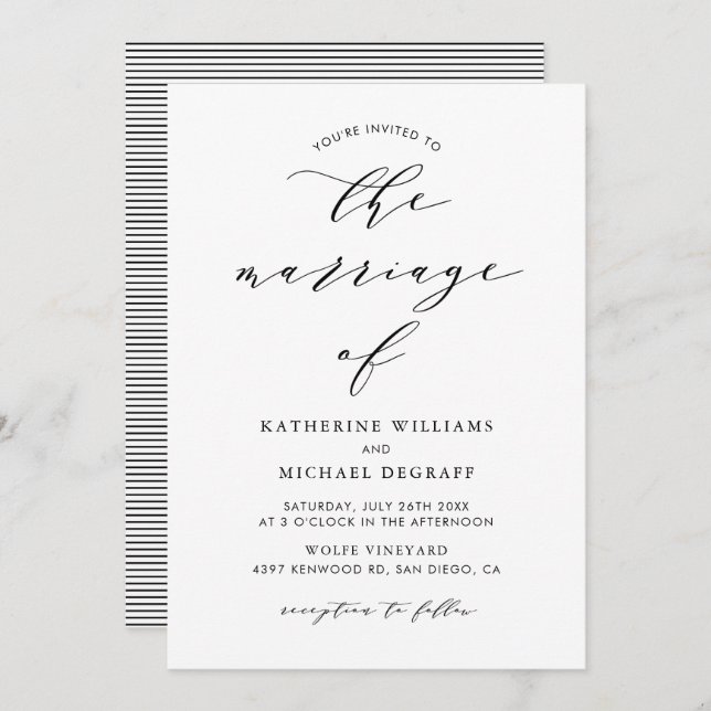 Black Minimalist Script Wedding Invitation (Front/Back)