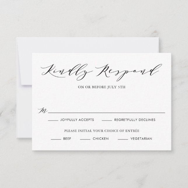 Black Minimalist Script Wedding RSVP Card (Front)