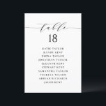 Black Minimalist Script Wedding Seating Plan Card<br><div class="desc">Customizable table number seating plan. It features a whimsical black script and classic typography. Personalize by adding your own details. This minimalist table seating plan is perfect for weddings,  baby showers,  bridal showers,  birthdays,  and so much more.</div>