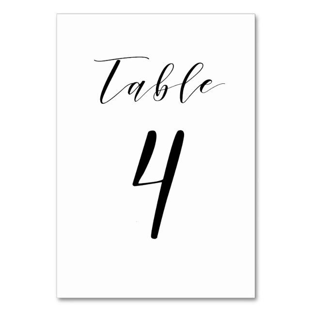 Black Minimalist Script Wedding Table Number (Front)