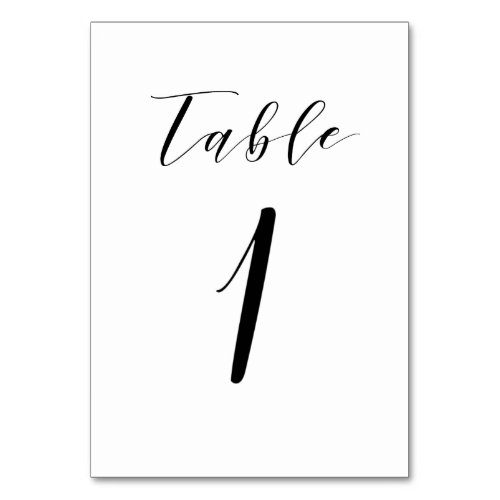 Black Minimalist Script Wedding Table Number