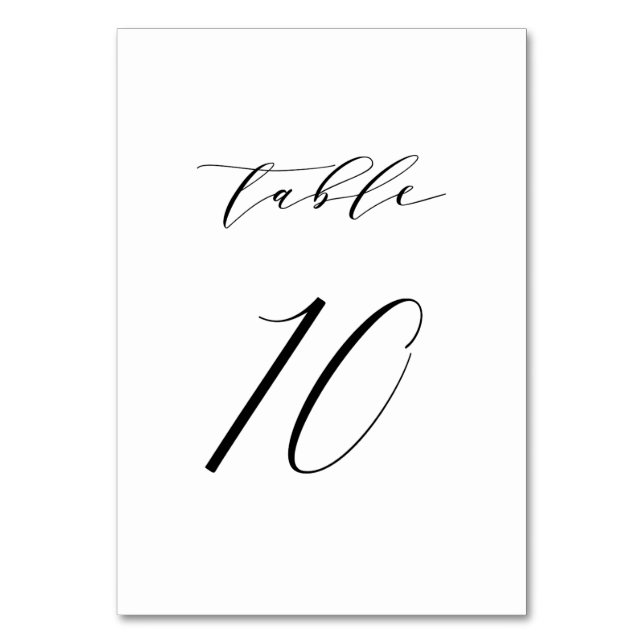 Black Minimalist Script Wedding Table Number 10 (Front)