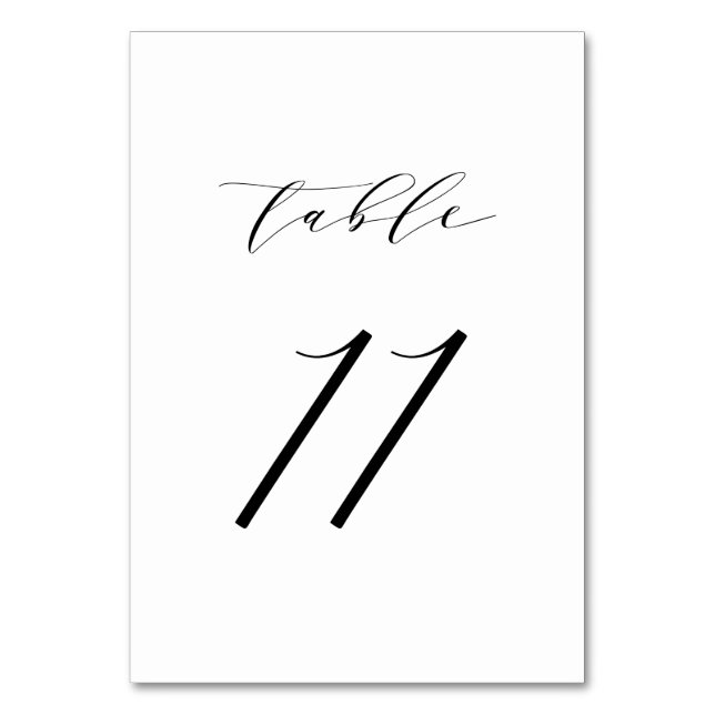 Black Minimalist Script Wedding Table Number 11 (Front)