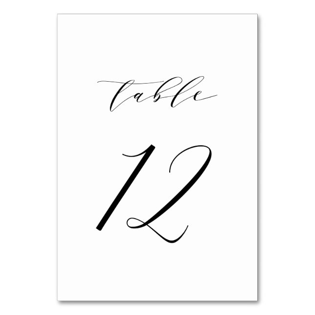 Black Minimalist Script Wedding Table Number 12 (Front)