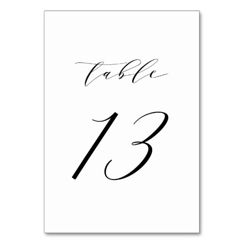 Black Minimalist Script Wedding Table Number 13