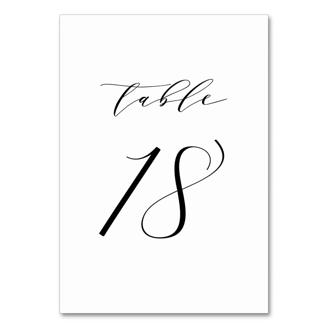 Black Minimalist Script Wedding Table Number 18 | Zazzle