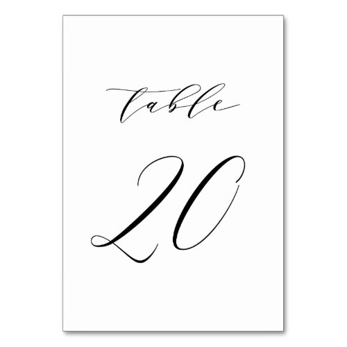 Black Minimalist Script Wedding Table Number 20