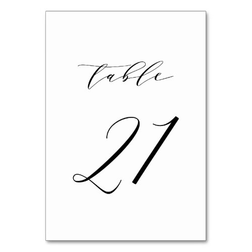 Black Minimalist Script Wedding Table Number 21