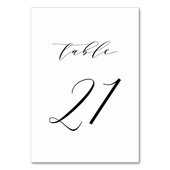 Black Minimalist Script Wedding Table Number 21 | Zazzle