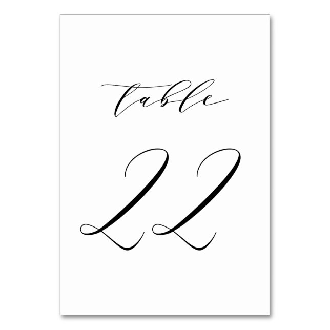 Black Minimalist Script Wedding Table Number 22 (Front)