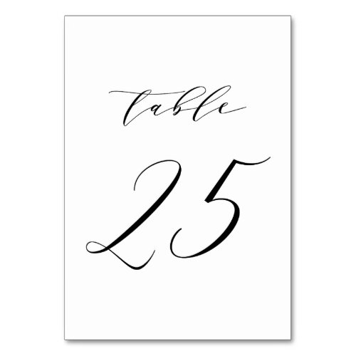 Black Minimalist Script Wedding Table Number 25