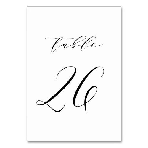 Black Minimalist Script Wedding Table Number 26