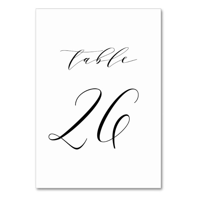 Black Minimalist Script Wedding Table Number 26 (Front)