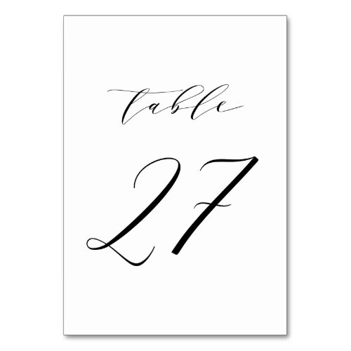 Black Minimalist Script Wedding Table Number 27