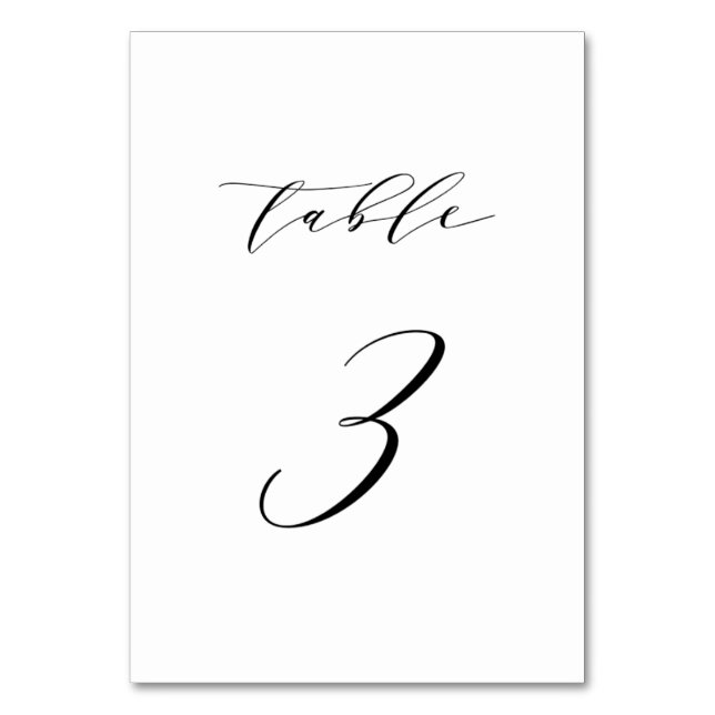 Black Minimalist Script Wedding Table Number 3 (Front)
