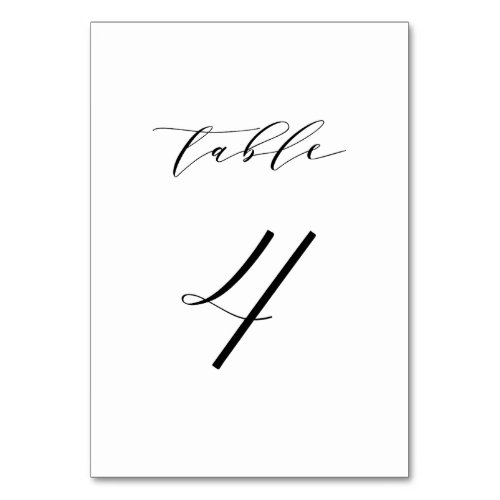 Black Minimalist Script Wedding Table Number 4