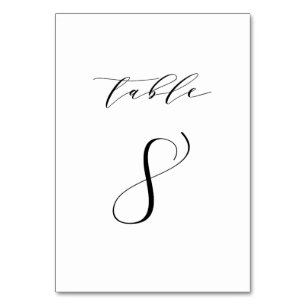 Black Minimalist Script Wedding Table Number 8