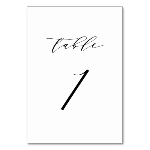 Black Minimalist Script Wedding Table Number Card