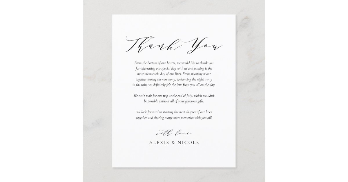 Black Minimalist Script Wedding Thank You Card | Zazzle