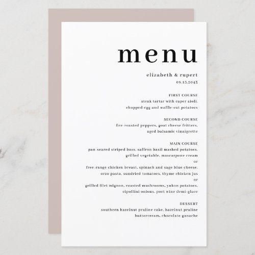 Black Minimalist Serif Script Typography Menu Card