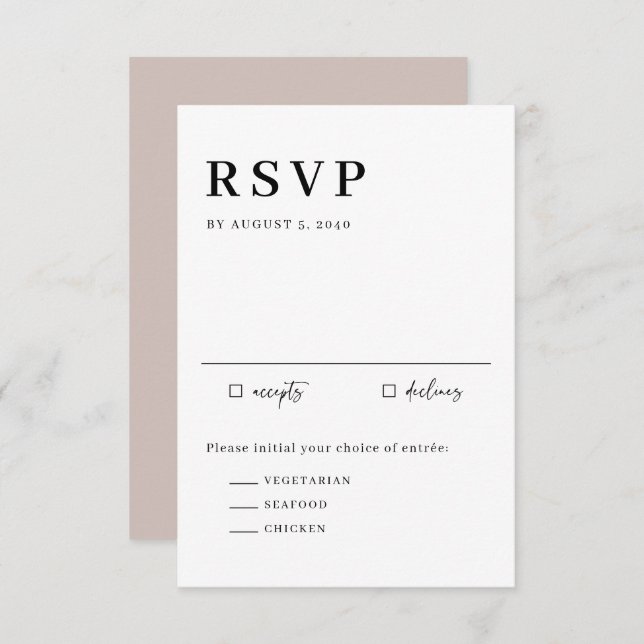 Black Minimalist Serif Script Typography Wedding RSVP Card (Front/Back)