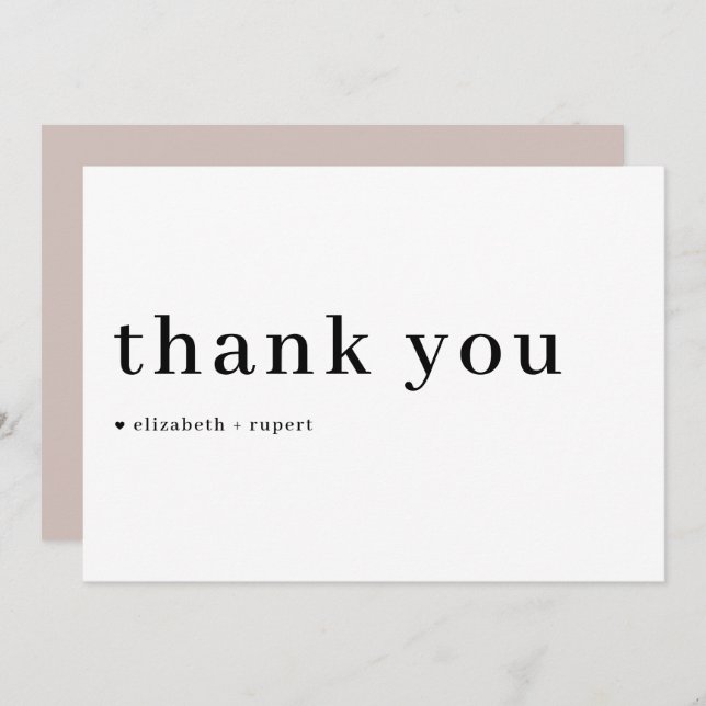 Black Minimalist Serif Script Typography Wedding Thank You Card (Front/Back)