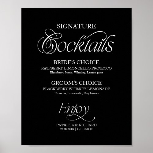 Black Minimalist Signature Cocktails Wedding Sign
