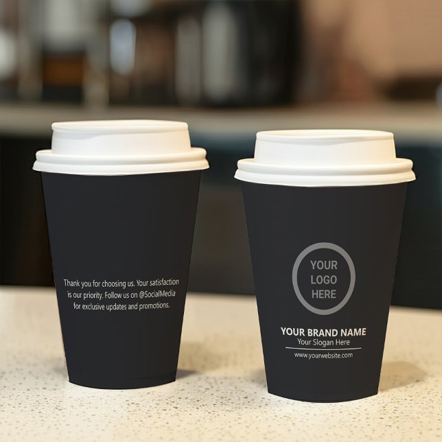 Black Minimalist Simple Company Logo Event Promo Paper Cups (Creator Uploaded)