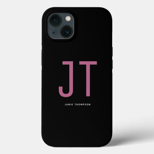 Black Minimalist Simple Modern Monogram iPhone 13 Case