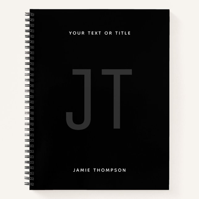 Black Minimalist Simple Modern Monogram Notebook (Front)