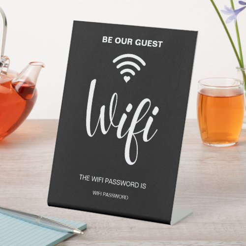 Black Minimalist Simple Wifi Password  Pedestal Sign