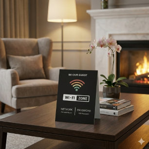 Black Minimalist Simple Wifi Password  Table Tent