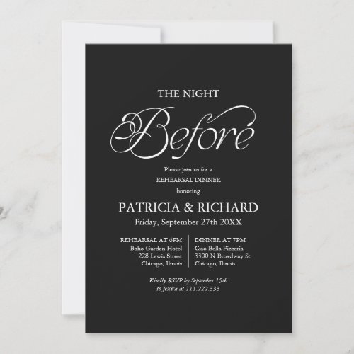 Black Minimalist The Night Before Rehearsal Dinner Invitation