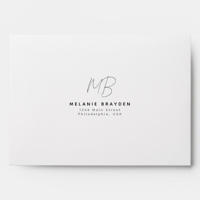Black Minimalist Two Monogram Name Envelope (Front)
