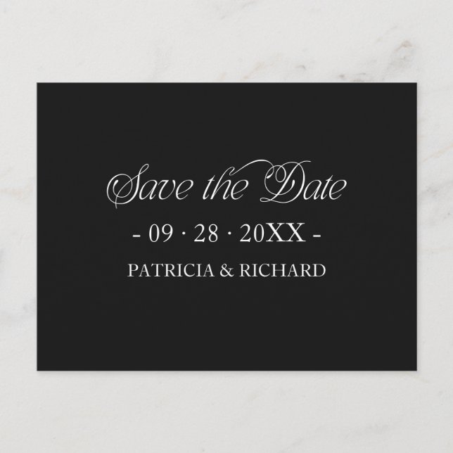 Black Minimalist Typography Save the Date Postcard (Front)