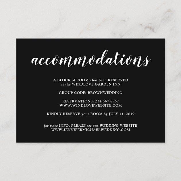 Black Minimalist Wedding Accommodations Enclosure Card