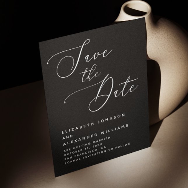 Black Minimalist Wedding | Elegant Modern Script  Save The Date (Creator Uploaded)