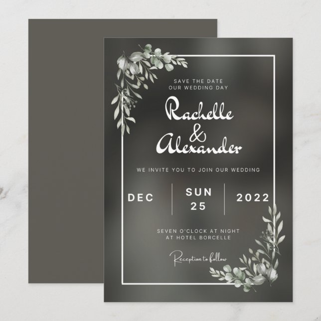 Black Minimalist Wedding Invitation (Front/Back)