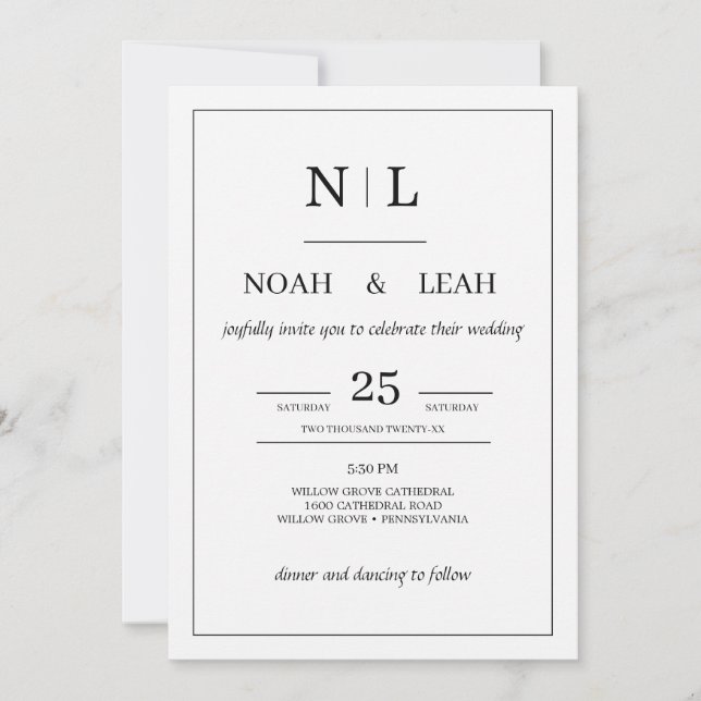 Black Minimalist Wedding Invitation• Modern Simple Invitation (Front)