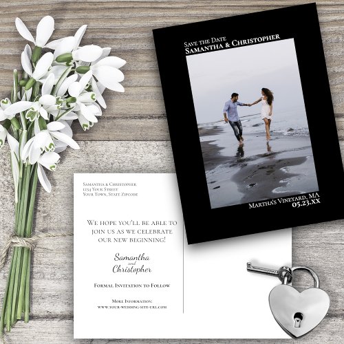 Black Minimalist Wedding Photo Save The Date Announcement Postcard